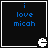 Four identical black square with blue text "i love micah" and white pixelated Pac-Man-like mouth icons in the bottom-right corner
