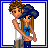 Pixel art of two characters embracing, with text below changing from 'hug' to 'hug me' to 'hug me baby'.