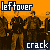 A contact sheet of 22 animated frames showing a repeating pattern of pixelated figures with orange backgrounds and text labels "leftover" and "crack" in white font.