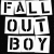 Static black-and-white pixelated logo icon displaying the text "FALL OUT BOY" in blocky capital letters arranged across three rows on a solid black background.