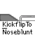 Pixelated animation of a character performing a kickflip on a skateboard with text "KickflipTo Noseblunt" below each frame.