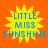 Four identical pixelated sunburst icons with blue text on orange background, each displaying 'LITTLE MISS SUNSHINE' in stacked letters.