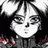 Pixelated anime-style character icon with black background and white text elements, split into two frames showing slight facial expression change.