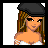Pixel art contact sheet showing three frames of an animated icon featuring a cartoon woman with long brown hair, black beret, white off-shoulder top, and gray pants holding black straps, alongside text reading "brunettes are the new" and "blondes!" on separate panels.