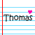 Animated icon with 'Thomas' text and pink hearts on lined paper background, showing heart position changes across frames.