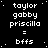 Pixelated text displays 'taylor gabby prisicilla = bffs' in white on black background with four repeated and a gray rectangle at bottom right