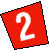 Red triangular shape with black outline containing white number 2, pixelated rendering on white background.