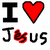 Pixelated graphic displays 'I ❤️ Jesus' with black text and red heart on white background.