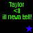 Green pixelated text 'Taylor <8 ill neva bell!' on black and blue backgrounds with a star symbol changing from purple to black.