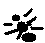 Black pixelated silhouette of a figure with outstretched limbs and floating shapes on white background, next to two lines of multicolored blocky text.
