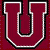 A pixelated maroon letter U with white and black outlines on a maroon background.