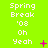 A bright green background displays repeated text 'Spring Break '08 Oh Yeah' with animated pink symbols changing across three