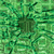 Green pixelated pattern with dark green and black accents forming abstract shapes against a green background.