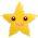 Two yellow pixelated stars with brown eyes and pink smiles stand side-by-side on a gray background, one star has two yellow zigzag lines near its top-right.