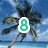 A beach scene with palm trees and blue sky, featuring a green '8' icon that changes to pink 'days', then orange 'left'.