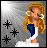 Animated pixel art contact sheet showing a blonde woman in blue dress with changing star effects and text transitions across multiple frames.