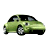 Pixelated green sedan with black roof and silver wheels on white background, adjacent to dark green with bright green text reading 'Original Icons .com'