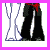 Animated contact sheet showing four distinct frames of a pixel art buddy icon with two female characters, text elements, and partial body views.