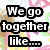 Pixelated image with four distinct sections showing text and cartoon characters including "We go together like..." and "PB&J..." with milk and cookies imagery.
