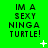 Green background with repeated text "IM A SEXY NINJA TURTLE!" in black pixelated font, scattered white plus and star symbols.