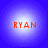 Four identical circular icons arranged in a , each displaying the name 'RYAN' in orange pixelated text over a blue gradient background