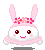 Pixel art bunny with pink ears, floral headband, and pink ruffled collar; two of each showing subtle pose variations