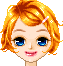 Pixelated cartoon head with orange hair and pink barrette, showing four distinct facial expressions
