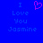 Blue background with pixelated text reading 'I Love You Jasmine' and a pink heart symbol above the text.