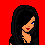 Pixel art contact sheet showing three frames of an animated icon with a red background and gray text area, featuring a woman in black clothing and pregnancy-related text.