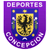 Purple shield-shaped icon with 'DEPORTES' text at top and partial lower text, featuring a central blue field containing a yellow shield with black eagle silhouette surrounded by small yellow squares and white flowers.