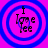 Four identical circular icons with blue concentric rings on a pink background, each containing the text "I love Lee" in black pixelated font.
