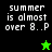 Pixelated text reads 'summer is almost over 8..P' on black and green backgrounds with a small star icon changing color.