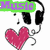 Pixelated cartoon head wearing black headphones with a pink heart and musical note, text overlays change across frames.