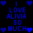 Blue pixelated text and heart symbols on a black background, repeating 'I LOVE ALIVIA SO MUCH' with blue hearts surrounding the text.