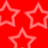 Red background with three light pink star outlines arranged in a triangular pattern, each star having five points and consistent line thickness.