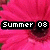 A bright pink flower with a dark brown center appears in four ; the top-left displays 'Summer 08' text while others show variations of the same floral image