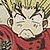Pixelated anime-style character with blonde hair and red clothing in multiple expressions including neutral, angry, shouting, and surprised.