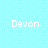 Light blue background with white dots and four instances of the text 'Devon' in white pixelated font arranged in a