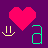 A static pixel art icon featuring a large pink heart, yellow hand gesture with two vertical lines and curved base, and green number '2' on purple background.