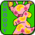 A 50x50 pixel animated buddy icon featuring a pink cartoon cat with yellow and red floral patterns dancing against a green background, displayed as two sequential frames in a contact sheet.