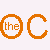 Pixelated icon with orange 'the C' text, pink '<3', yellow sun, pink palm tree, and blue distorted text on white background.