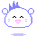 Pixelated character with white body, blue spiky hair, and pink mouth in four variations showing different poses.