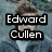 A pixelated image of a person with brown hair wearing a dark jacket over a light shirt, with text overlay reading "Edward Cullen" in two separate black boxes.