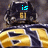 A pixelated image of a hockey player in a yellow and black uniform with the number 61, showing text changes above the head.
