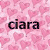 Four heart-patterned backgrounds in pink, teal, purple, and gray with the text 'ciara' overlaid on each.