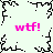 Pixelated black branching patterns form a border around four pink 'wtf!' texts on a light background.