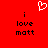 Red background with white pixelated heart above black text reading "i love matt" in two identical vertical