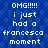 Blue background with repeating hexagonal pattern and white pixelated text reading "OMG!!!!! i just had a francesca moment" in two identical vertical