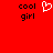 Red background with black text 'cool girl' on left and right, white pixelated heart symbol in center.