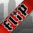 Four distinct logos arranged in a : red 'FLIP FLIP' text on diagonal, red circle with black outline and white rock, black 'DC' with white outline and star, and solid gray square